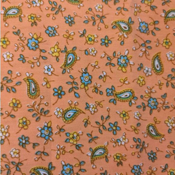 Vintage 1960's Funky Paisley Floral Fabric Salmon Orange 44" by 76" Cotton Woven - Picture 3 of 7